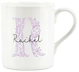 Personalised Bone China Mug - Floral Pink Letter R Initial Gift - Small Coffee Tea Cup Present