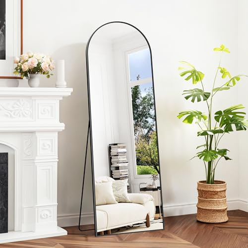 BONEWEI Specchio da Terra ad Arco, 161 x 52 cm Specchio da Parete Grande con Cornice in nero Alluminio, Specchio da Terra da Appoggiare o Appendere per Soggiorno, Camera da Letto, Ingresso