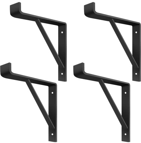 4 PCS Wall Mounted Shelve Brackets, Triangle Shelf Support Brackets Heavy Duty, Black Iron Floating Shelf Bracket, Stainless Steel, Durable Scaffold Board Shelves (Triangle Style)