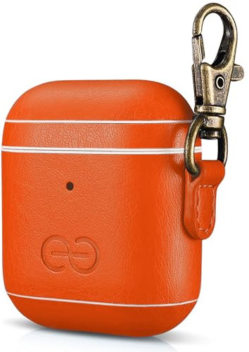 Dreem Om AirPods 1 & 2 Vegane Ledertasche mit Clip - Kompatibel mit Apple Bluetooth Wireless Earbuds für iPhone - Orange