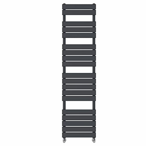 NRG Modern Anthracite Flat Panel Heated Towel Rail Bathroom Rad Radiator with Free Angled Valves 1800x450mm