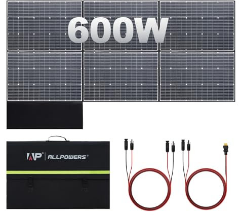 ALLPOWERS Panneau solaire pliable 600W, chargeur solaire monocristallin, panneau solaire étanche IP67 pour centrale électrique, caravane, camping, camping-car, balcon, générateur solaire