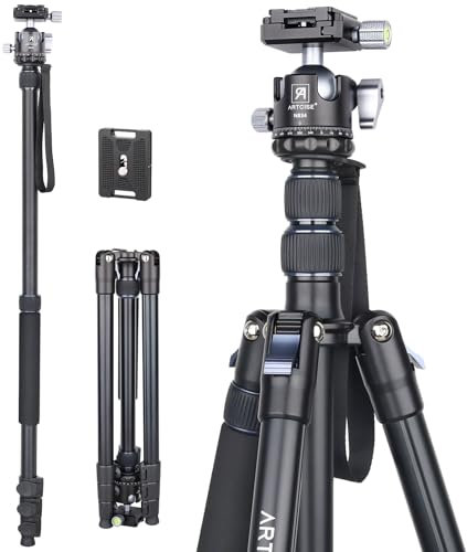 Treppiede per fotocamera, treppiede in lega di alluminio alto 200 cm con doppia testa a sfera in metallo con doppio slot a U e piastre a sgancio rapido 2pcs per DSLR Canon Nikon Sony Camera