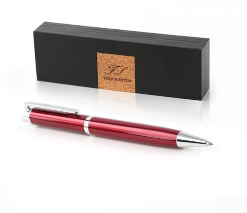 Facile Scriptum | Hochwertiger Premium Dreh-Kugelschreiber aus Metall mit schöner Geschenkbox | Modell Ventus Rot | Strahlend Rot und Silber