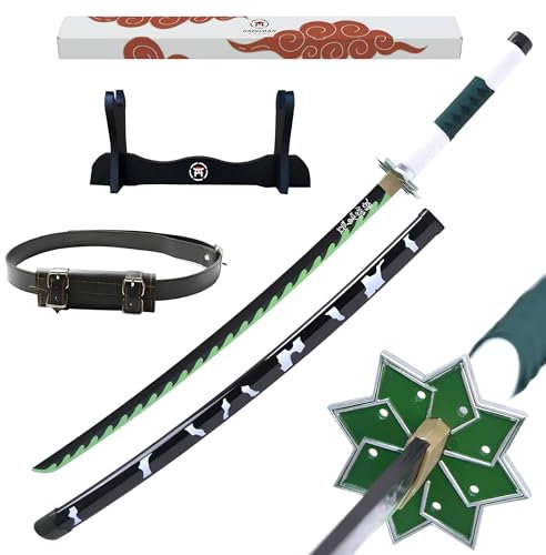 Hashiman – Demon Katana Demon – Manga Schwert + Schwerthalter Holz + Gürtel – Samurai Catana Cosplay Anime - Holzschwert Kinder Erwachsene – Ninja Deko Kostüm Säbels (Sanemi Shinazugawa)