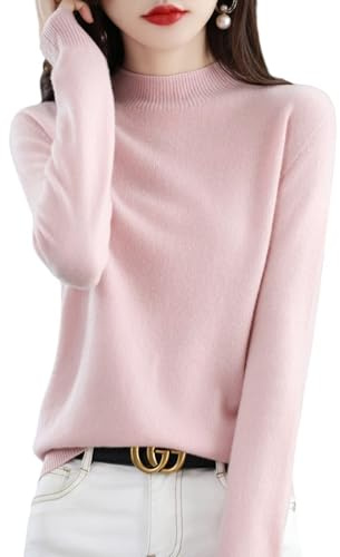 METERTREE Pull en cachemire pour femme, manches longues et col rond, doux et chaud, pull en tricot pour l'automne et l'hiver, rose, M