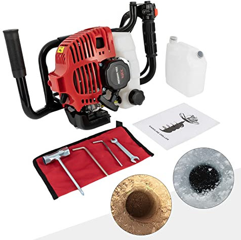 52cc Earth Auger, 2hp 2 Stroke Petrol Gas Powered Earth Digger with Fuel Mixing Bottle Trenchers Mainframe, for Farm Garden Plant(Without Drill)