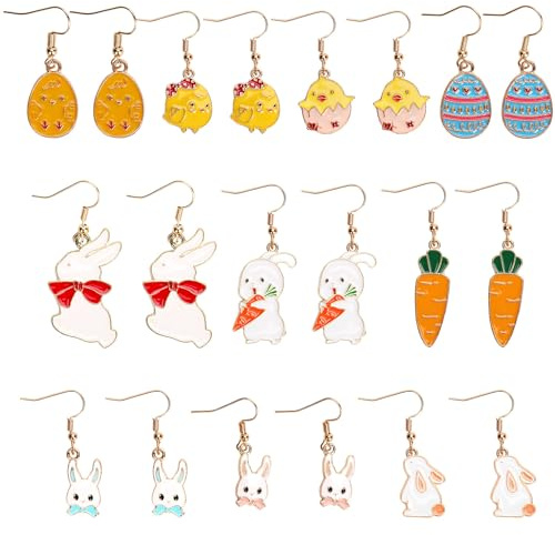 10 Paare Oster Ohrringe für Frauen und Mädchen - Niedliche Hasen, Eierkarotte, Baumelnde Osterhasen - Leicht, Bunt Osterschmuck Kostümzubehör für Ostern Party und Neujahr