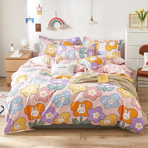 Bettwäsche 135X200 Rosa Kaninchen Bettbezug Set,Bettbezüge-Sets 3 Teilig Mikrofaser Bettbezug Mit Reißverschluss Und 2 Kissenbezug 80X80Cm, Jugendliche,Bettwäsche-Sets Modern