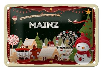 FEMER Blechschild Weihnachten Grüße Mainz Geschenk FEST Dekoration 18x12cm
