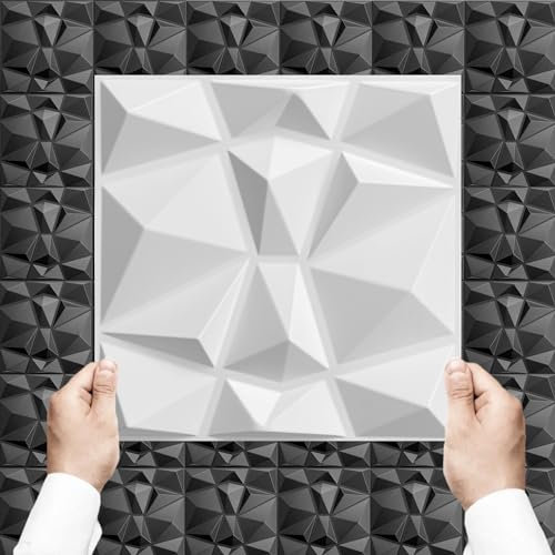 Eurodeco 30x30cm 3D Paneele PVC Kunststoffpaneele Wandpaneele Gaming Zimmer Wand Decke 3D Optik PVC 3D Platten 50 Stück - 4,5m² Weiß D094-1
