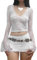 Yoisdtxc Women Lace Crop Tops Y2k Long Sleeve V Neck See Through Sheer Mesh Floral Embroidery Shirt Slim Sexy Streetwear(B-White,Small)