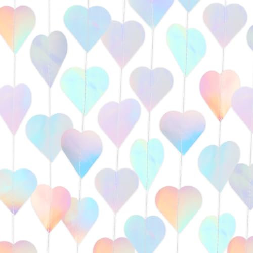 4 Stück Glitzer Herz-Girlande 16m Holografisch Glitzer Herz Banner Papier Girlande Schillernde Disco für Party Deko Banner, Geburtstag Deko, Baby Dusche, Feiertagsdeko
