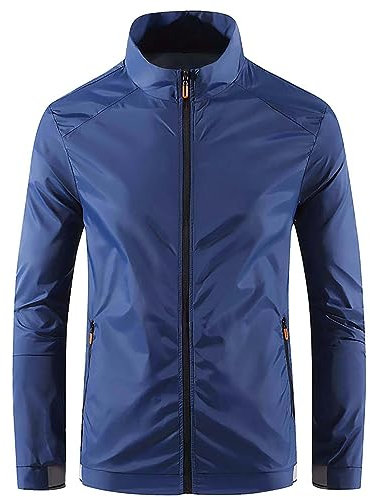 Veste d'été légère pour homme - Coupe-vent pour homme - Sans capuche - Col montant - Imperméable - Veste de loisirs - Coupe-vent - Veste d'extérieur - Veste de survêtement - Couleur unie - Fine -