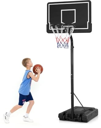 GOPLUS Panier de Basket Mobile, Hauteur Réglable (270-320CM) avec Base Remplissable, Panneau en PC Incassable, Panier de Basket Portable Intérieur/Extérieur & Système de But pour Enfants/Jeunes
