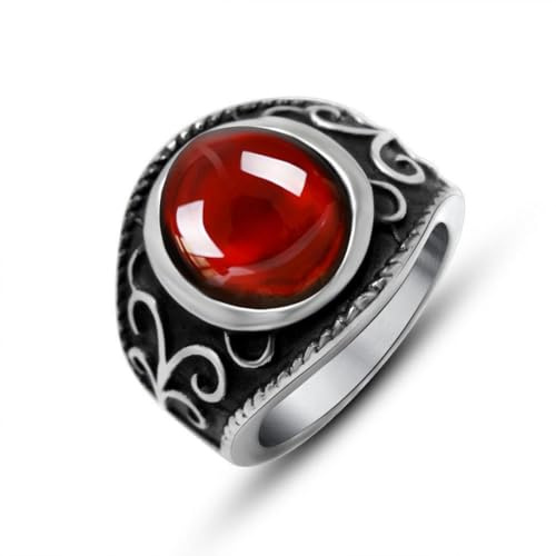 Caiduoduo Magischer Granat Rubin Ring Persönlichkeit Männer und Frauen Hip Hop Titan Stahl Ring