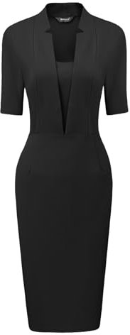 Allegra K Sheath Dress for Women's V Neck Short Sleeve Work Office Funeral Bodycon Midi Dresses Black XXL