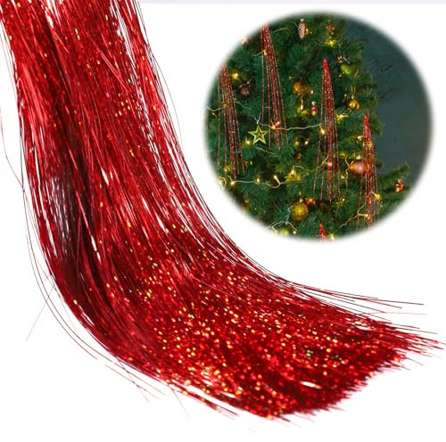 2000stk Lametta, Lametta Weihnachtsbaum Lametta Vorhänge Glitzer Vorhang Deko Festivaldekor Zubehör für Geburtstagspartys(Schillerndes-Rot)