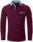 VHUQGVU Mens Stylish Polo Cotton Long Sleeve Contrasting Color Regular Top Golf Shirt,Red 01,XXL