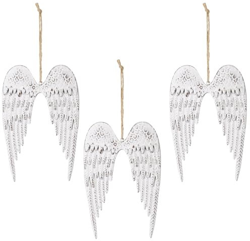 Storm's Gartenzaubereien Engelsflügel Metall 3er Set - Weiß gewischt - 14cm - Juteband zum Aufhängen - zum Basteln - Türkranz - Schutzengel - Deko-Flügel Weihnachten
