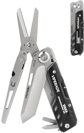 VIPERADE VAK5 EDC Multitool Taschenmesser aus Edelstahl mit Clip, große Schere mit Federmechanismus, Sicherheitsverriegelung für Survival, Camping und Jagd, Wandern, Outdoor