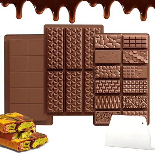 ALULU 3 Stück Schokoladenform Silikon Tief, Antihaftbeschichtung Silikonform Schokolade Mit 1 Schaber, Schokoladenform Dubai Schokolade Form für DIY Nüsse Schokolade Backen