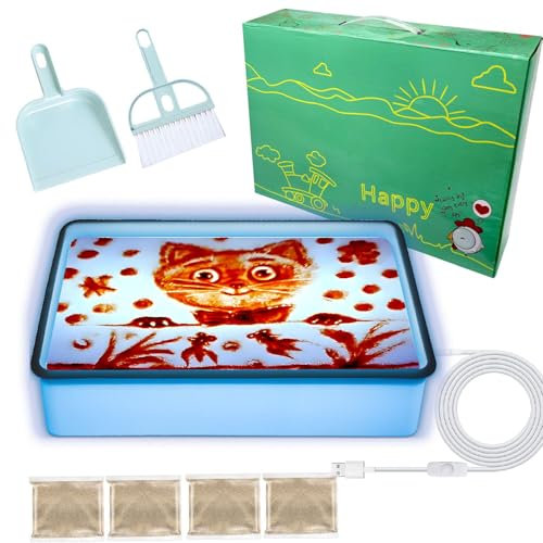 Aohcae Sandmalerei Lichtkasten für Kinder, Sandbilder Kinder, Bewegende Sandkunst mit 4 Pack Sand, Sandtablett Set für Kind, Sand Sensory Spielzeug ab 3 Jahr, Jungen und Mädchen (Blau)