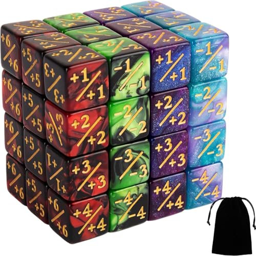 DAWRIS 48 Stück D6 Würfelzähler Würfelwürfel Kompatibel mit MTG, CCG, Magic The Gathering MTG Dice Kartenspiel-Zubehör mit Aufbewahrungstaschen (A)