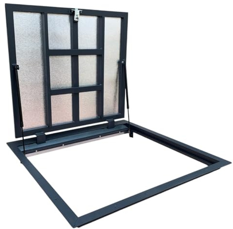 Bodenluke Schachtabdeckung 80 cm x 80 cm Thermo Max 4 Seitenscharniere, Schachtdeckel Revisionsschacht Kanalschacht,Rahmen aus Stahlprofil, 800 x 800 mm