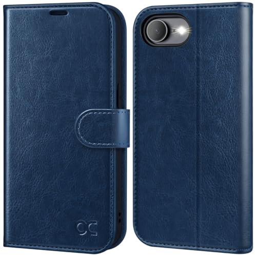 OCASE iPhone 16e Hülle Handyhülle Premium PU Leder, Kartenfach Standfunktion, RFID Schutzhülle, Klapphülle Handytasche Lederhülle Kompatibel für iPhone 16e Blau