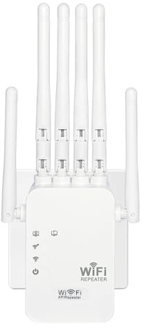 Repeteur WiFi Puissant, Amplificateur WiFi Puissant avec 6 Antennes Puissantes,2 Ports LAN,Mode Répéteur & Routeur & AP,WiFi Extender Compatible avec Toutes Les Box Internet,Facile à Installer