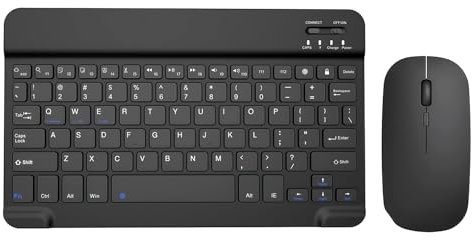 Wireless Keyboard and Mouse Set, 10'' Ultra Slim Bluetooth Keyboard and Mouse Combos, Portable Rechargeable Tablet Bluetooth Keyboards for IOS, I-Pad, Windows and Android