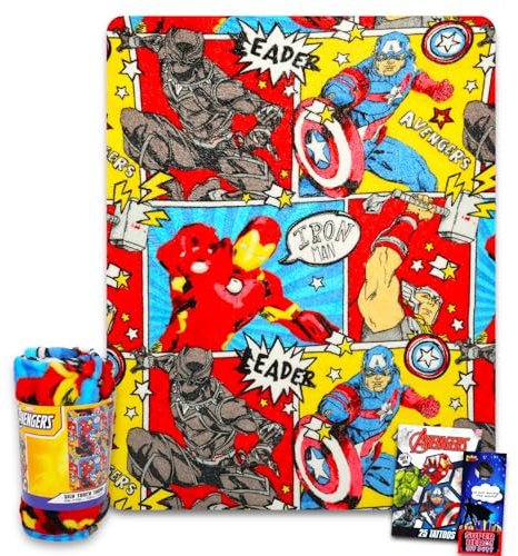 Marvel Avengers-Fleecedecken-Set – Bündel mit weichem Kleinkind-Überwurf und Tattoos, mehr für Kinder, Jungen, Mädchen, Kleinkinder, Avengers-Decke, 101,6 x 127 cm