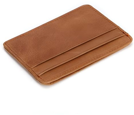 Zense - Porte-Cartes Mince en Cuir véritable Marron Clair ZA0012