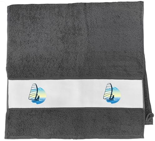 Huuraa Handtuch Windsurfer Surfen Geschenk | 50x100cm Graphite Baumwolle Handtuch Geschenkidee Graues Gästehandtuch mit Motiv Gästetuch Weich und Saugstark