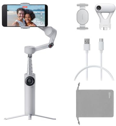 Insta360 Flow 2 Plus Pack traqueur IA, Gris - Stabilisateur Pliable pour téléphone, Suivi par l'IA dans Toutes Les applis iPhone/Android, Suivi de Plusieurs Personnes