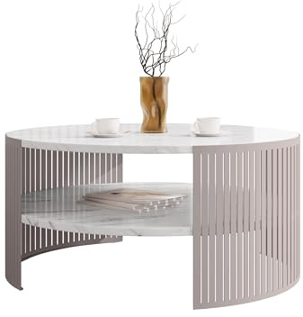 Mirjan24 Couchtisch Fahugin, runde Form (Bianco Marmor/Cashmere)