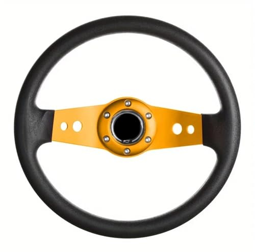 13 Universal Deep Dish Racing Steering Wheel - Thick Leather Sports Steering Wheel for Cars - Concave Design with Anti-Slip Grip - Compatible with Modified & Classic Vehicles(Gold)