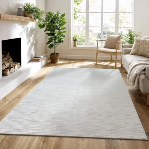 the carpet Lima nachhaltiger und umweltbewusster Designer Teppich, weich & pflegeleicht, 3D-Effekt, waschbar, Flor aus 100% recyceltem Polyester, Creme, 200 x 290 cm