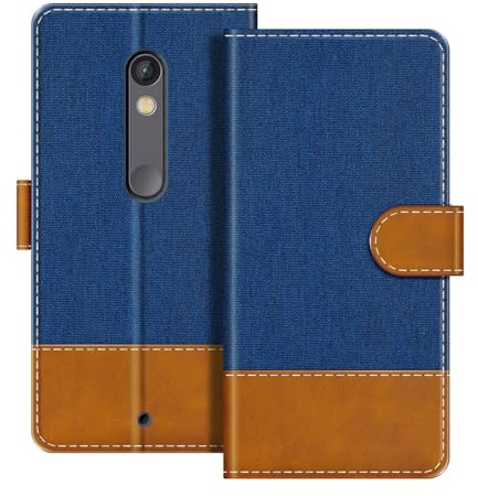 UOGNADGD Leder-Flip-Portemonnee-Hülle Kompatibel mit Motorola Moto X Play Handyhülle mit Kartenhaltern, RFID-Blockierung, Magnetverschluss & Kickstand (Blau)