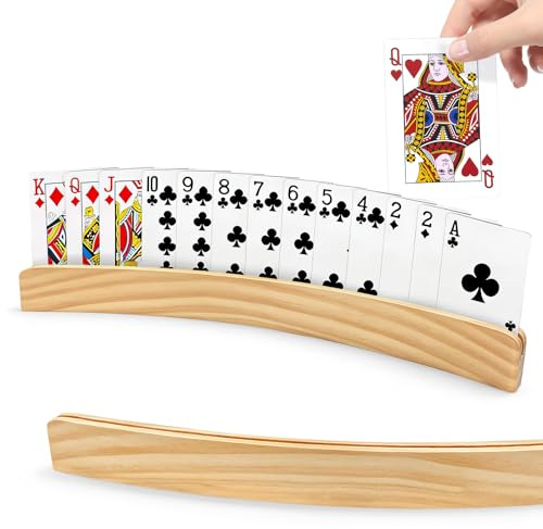 Jerhyun 2 Stück Spielkartenständer aus Holz 33cm, Kartenhalter Spielkarten | Befreien Sie Ihre Hände, Geeignet für Erwachsene und ältere Menschen(Gelb)