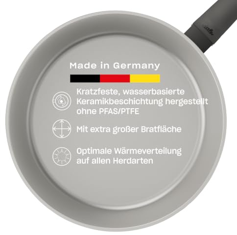 Fissler Ceratal Evo Comfort Frying Pan Diameter 28 cm Warm Grey - Ceramic Pan Made Without PFAS/PTFE, Water-Based Non-Stick Coating, Ergonomic Handle, Induction, Made in Germany
