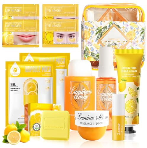Coffret Beauté Femme, Coffret Soin Voyage, Sets de Parfum Femme con Creme Corps, Creme Main, Baume a Levre, Patch Yeux, Masque Visage, Gel Douche, Savon, Parfum