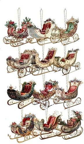 12pcs Victorian Style Christmas Sleigh Wooden Crafts Tree Decoration/Ornaments