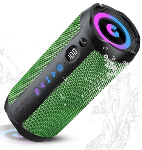 Enceinte Bluetooth Puissante 5.4 sans Fil avec Bass Puissantes, Haut-Parleur Portable 30W, LED Écran, Autonomie 30H,Son Surround à 360 degrés,Appairage TWS,AUX,TF Carte,pour l'extérieur/La Fête, Vert