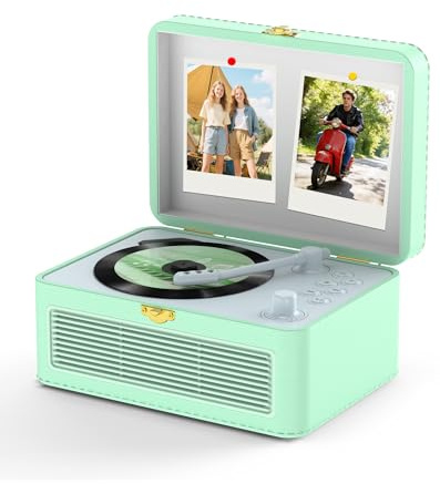 KOVCDVI Retro CD Players for Home with Bluetooth, Radio & Speakers Green | CD-Player Portable with PU Leather, Remote Control, Support CD/USB/AUX Playback, Hi-Fi Stereo System, Headphone Jack