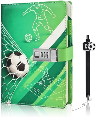 Football Lockable Journal for kids Diary with Lock Gifts for boys & girls | Personal Secret Diary with lock Gifts for kids Birthday,Journal with code lock & pen,Notebook with lock A5 180 pages