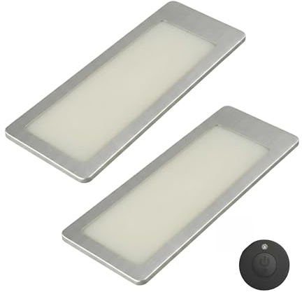 kalb | TooFlatXL LED Unterbauleuchten 1-4er Set mit MonoDot Funkschalter 12V 7W ultraflach 4mm mit XL Lichtfeld 155x55mm Plug&Play mit Netzteil Edelstahl gebürstet 3000K 4000K (2, Warmweiß)