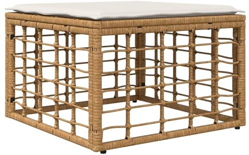 vidaXL Garten-Fußhocker Natur Poly-Rattan, Rustikales, wetterfestes Sofa-Set für die Terrasse, Flexibles Lounge-Mobiliar, wandelbares Design