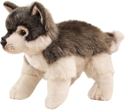 JORCEDI Grau Wolf Kuscheltier Figuren Plush, Lustiges PlüSch Kuschelig Ideal, Super Weiches, Lebensecht Gestaltetes PlüSchtier,Ideal zum Sammeln Puppe Geschenk für Kinder Fans (35cm,zhanzi)